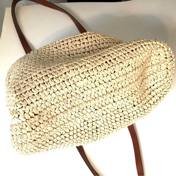 PATRICIA NASH Manarola Tote Purse Paper Rafia w/ Leather Trim - Picture 9 of 10